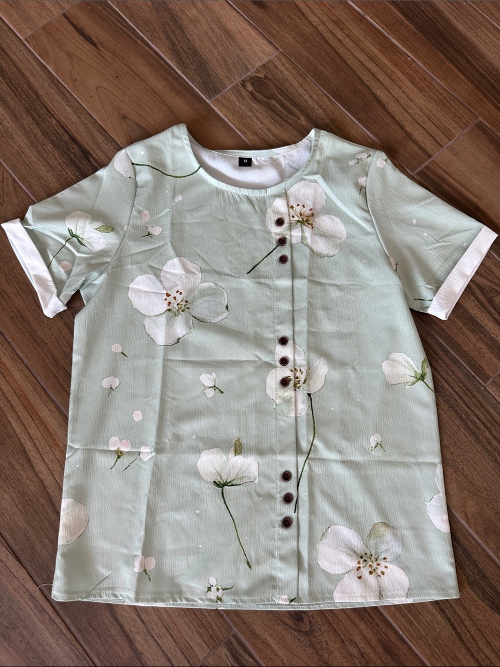 Girls' Mint Floral Button-Front Top